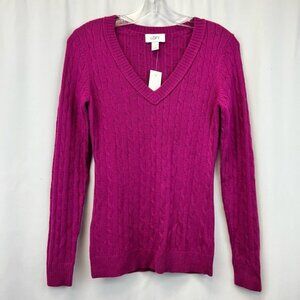 Loft Womens Sweater Pink Plum Long Sleeve Cable Knit V Neck Textured XS New